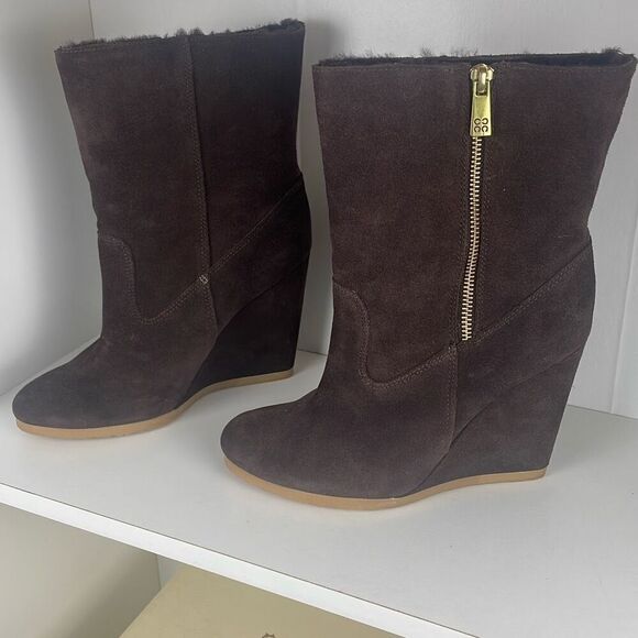 Coach Danee Suede Shearling Shaft Ankle Boots Chestnut Brown 7.5 - Picture 2 of 16